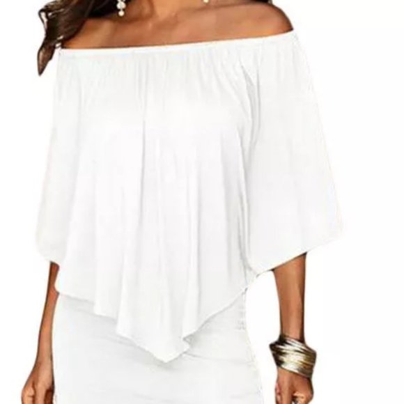 HOST PICK  new Off-Shoulder Poncho Style Mini Dress white L - Picture 1 of 3